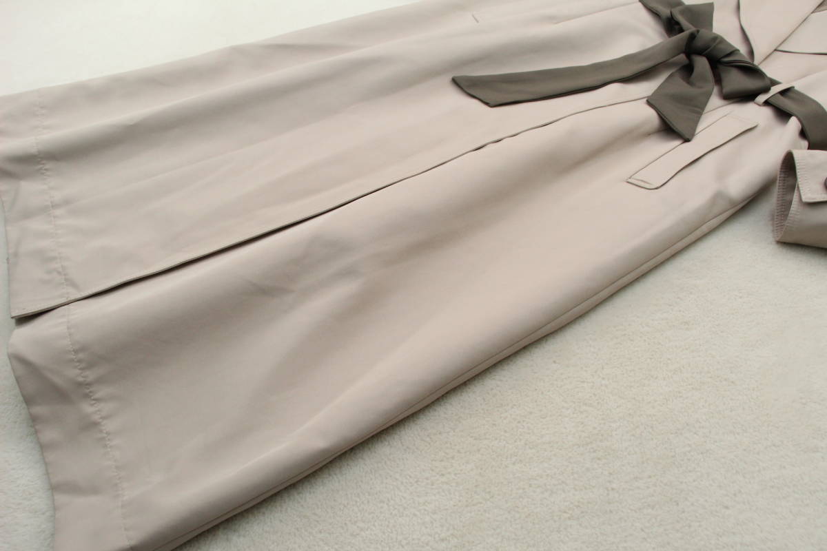 12-605 新品 リボンベルト付きパワショルボリューム袖コート グレージュ×カーキMサイズ_画像7