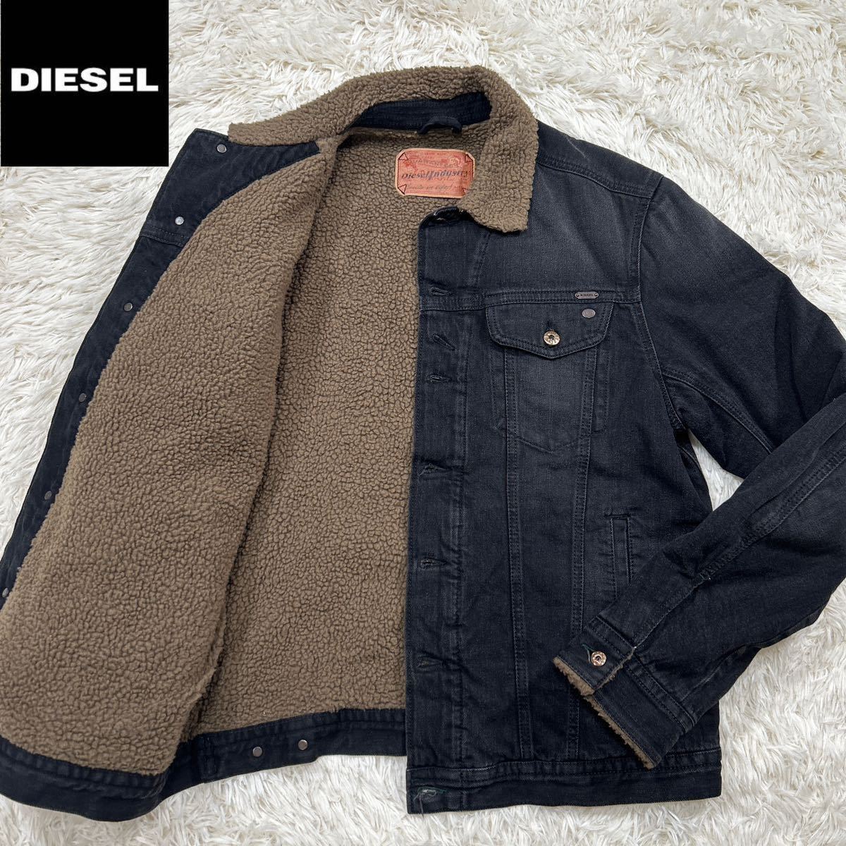 【極美品XL】真冬の極上品 DIESEL ディーゼル Gジャン デニムジャケット XL 黒 コットン 内ボア【極暖】ボタン刻印 DIESELパッチ 最高傑作_画像1