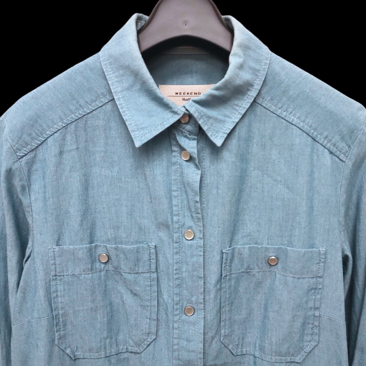 MAX MARA WEEKEND LINE / Max Mara женский автомобиль n пятно - рубашка рубашка с длинным рукавом кнопка-застежка голубой 38 размер I-3258