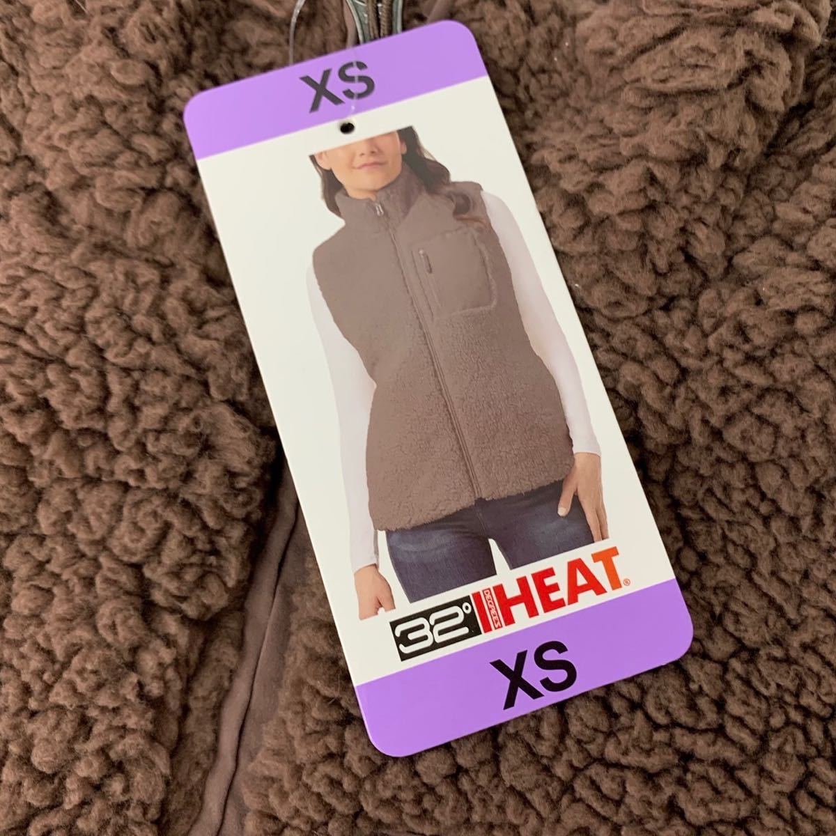 新品■32°HEAT レディース ボアベスト XS ブラウン もこもこ ポケット付き 暖かい_画像7