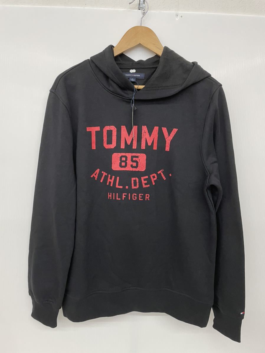 TOMMY トミーヒルフィガー メンズ 裏起毛 パーカー M 黒 ブラック ロゴ_画像1