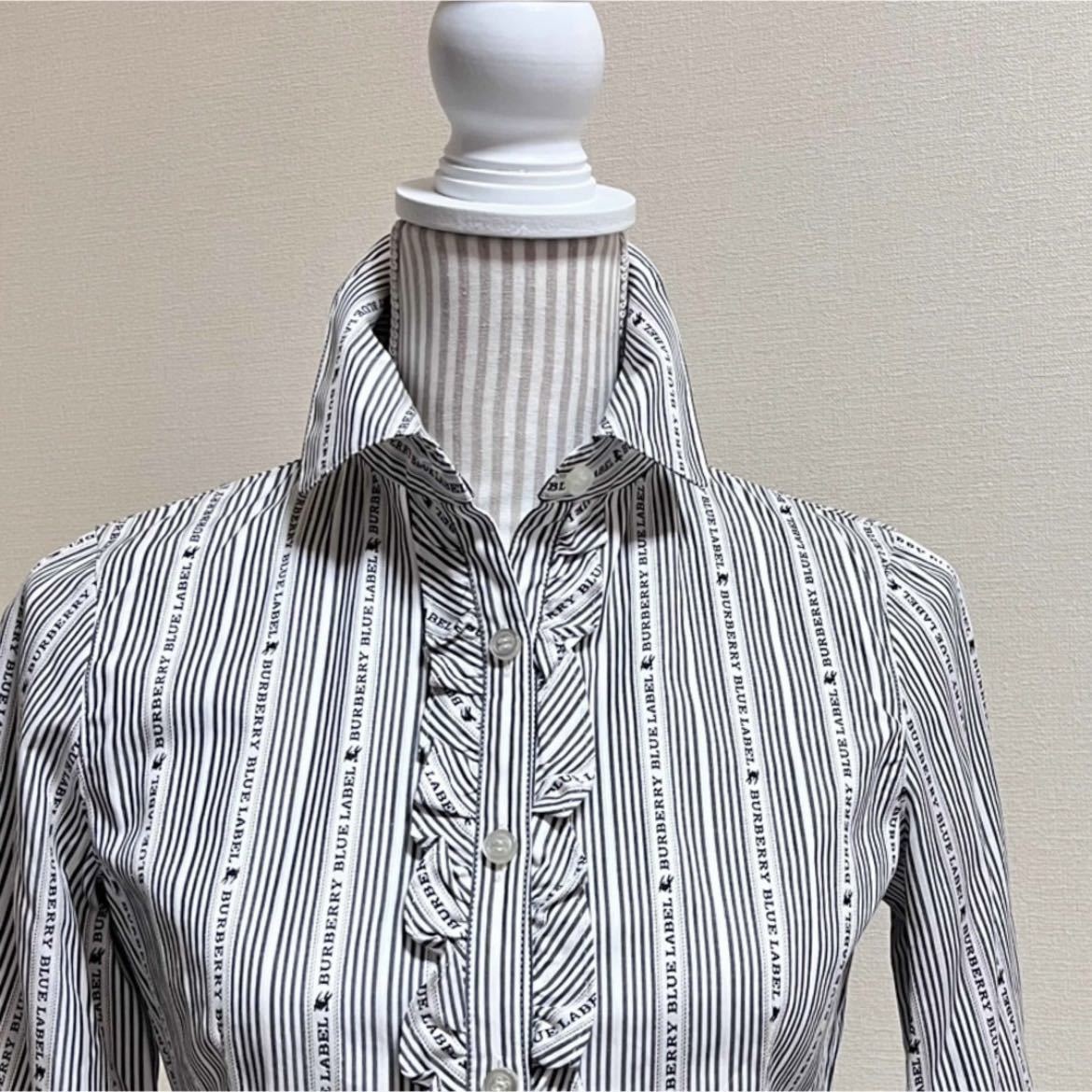希少 極美品 バーバリーブルーレーベル 総ロゴ フリル ブラウス 希少 極美品 バーバリーブルーレーベル 総ロゴ フリル ブラウス