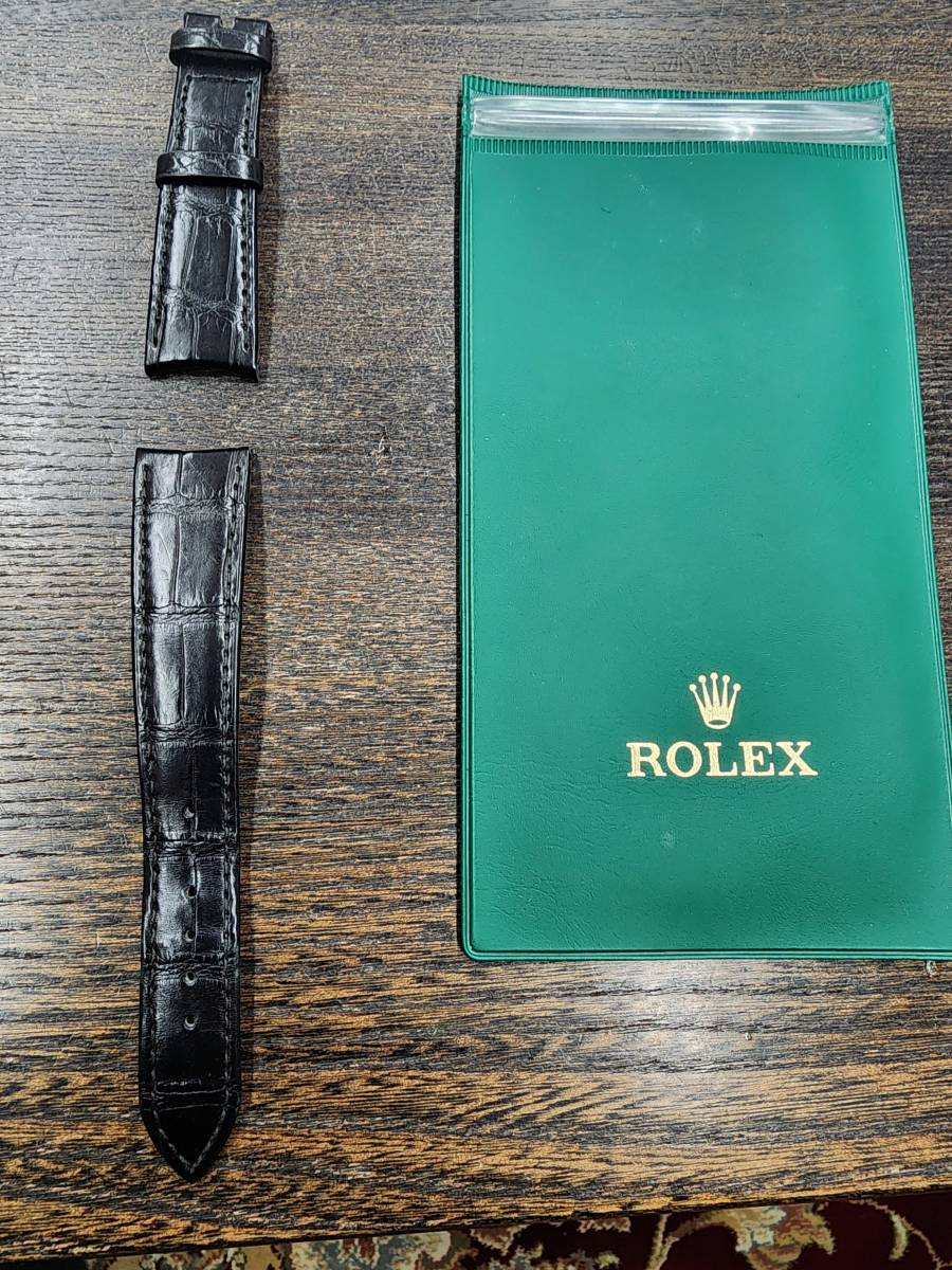 ROLEX 中古品 革ベルト ビンテージ アリゲーター 20mm 黒色　約19cm　本物