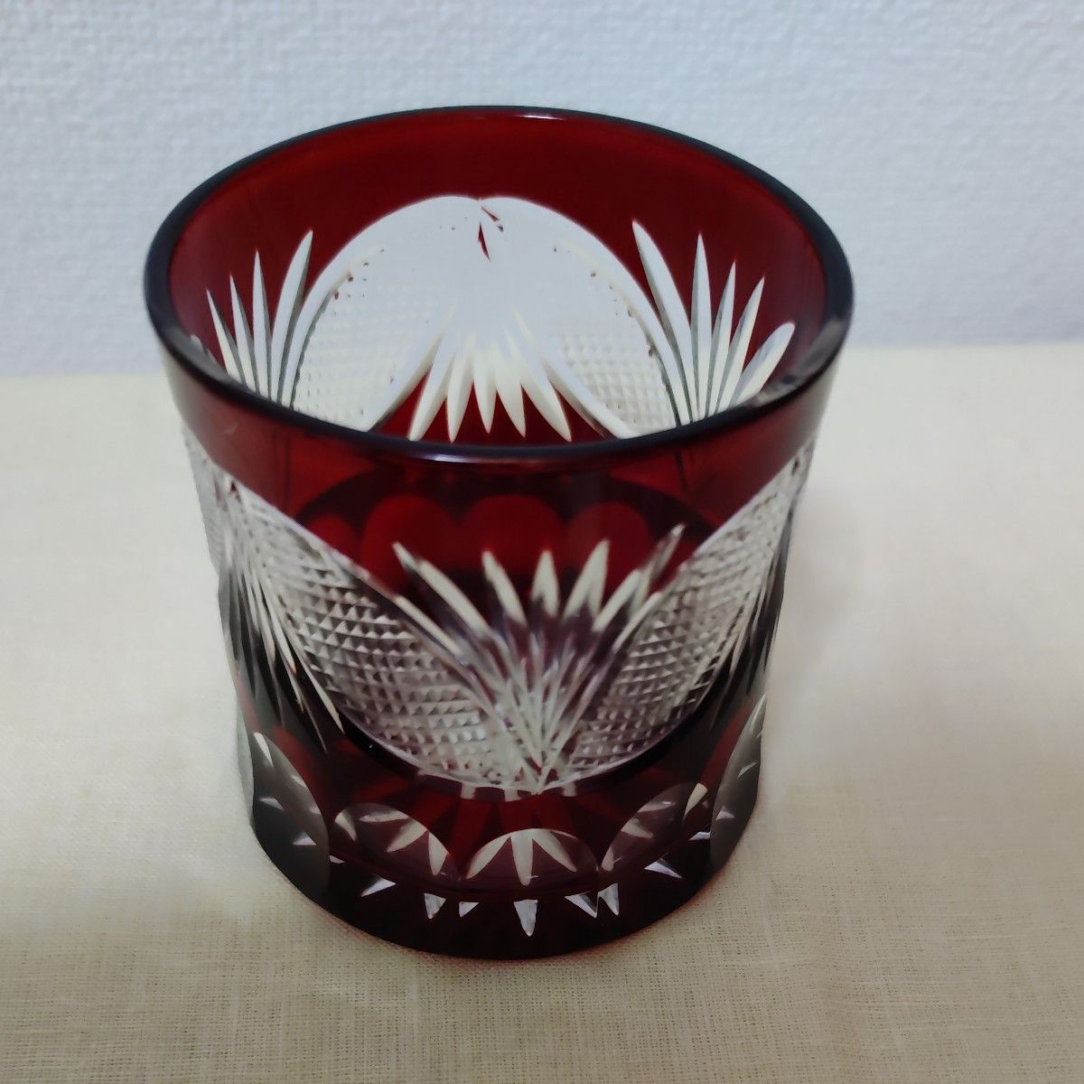 江戸 切子ロックグラス 赤色(箱なし)