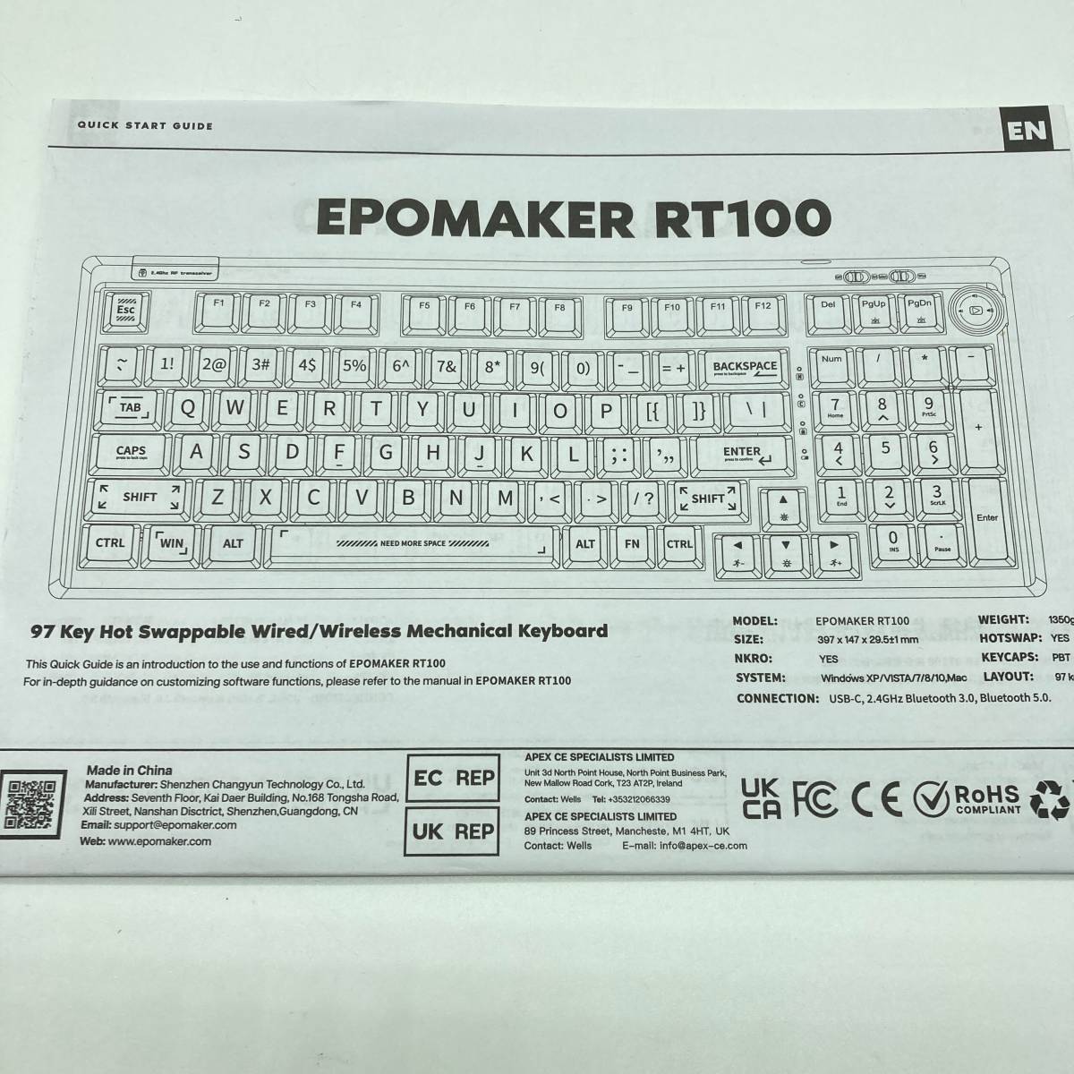 【訳あり】EPOMAKER RT100 97キー ゲーミングキーボード ガスケット BT5.0/2.4G/USB-C メカニカルキーボード /Y14053-L1_画像10