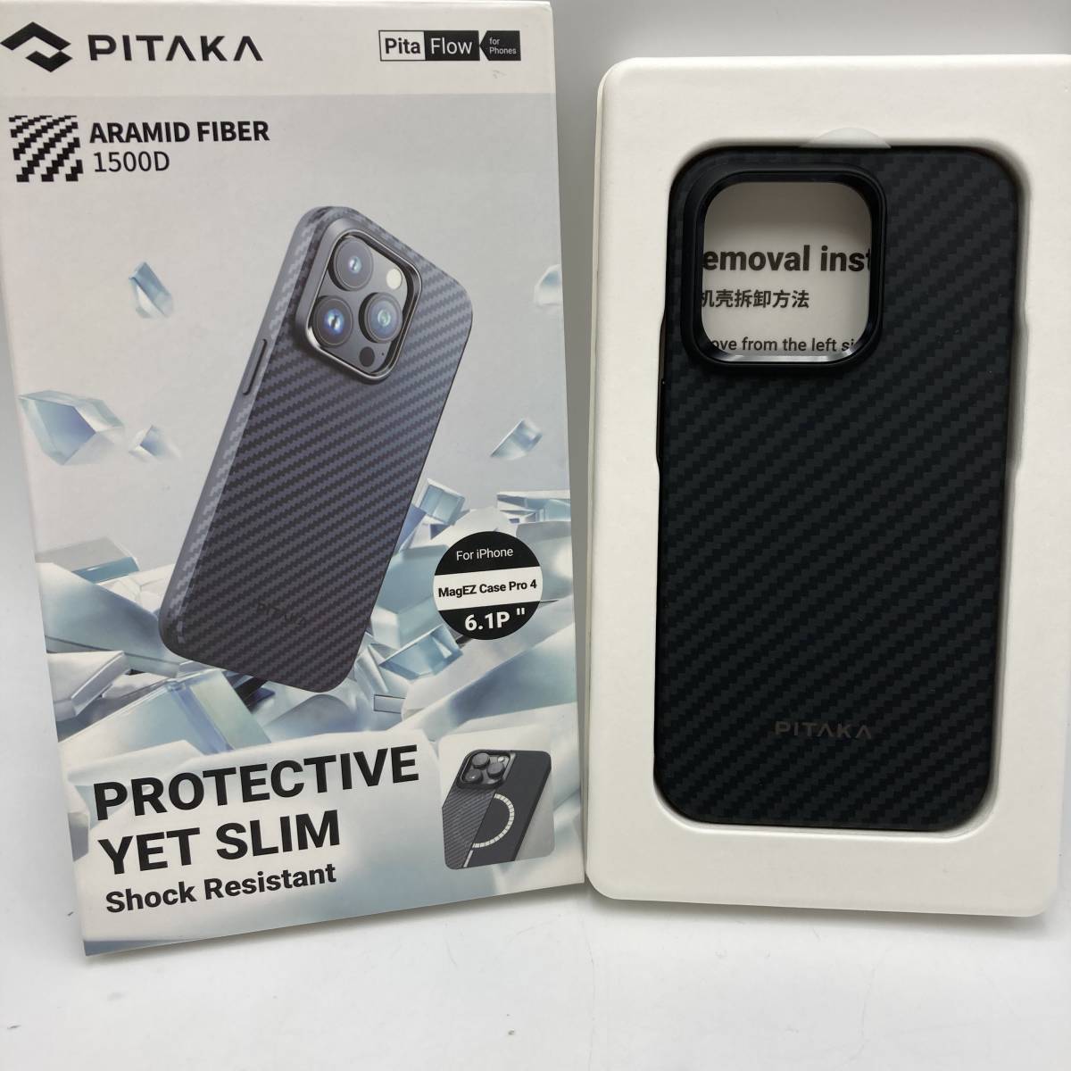 【美品】PITAKA iPhone15pro ケース 浮織1500Dアラミド繊維製 MagSafe対応 MagEZ Case 4/Y14096-P2_画像1