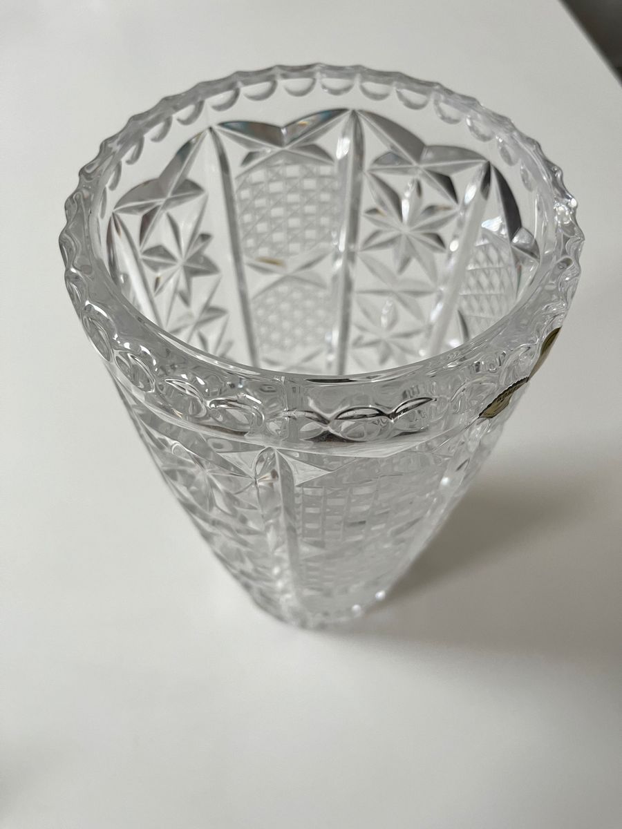 ボヘミアグラス クリスタル ハンドカット　花瓶 フラワーベース　24%pbO