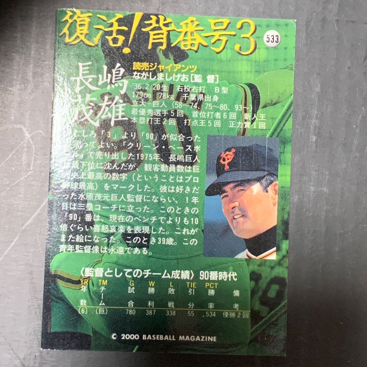 プロ野球カード ベースボール・マガジン 2000 読売ジャイアンツ 長嶋茂雄