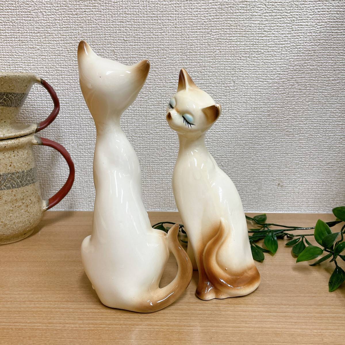 昭和レトロ♪【シャム猫 ペア置物】ねこ/アンティーク/かわいい/オシャレ/インテリア小物/T512-316_画像2