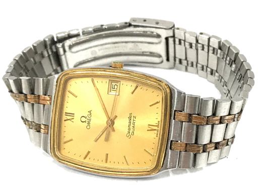 オメガ シーマスター デイト クォーツ 腕時計 スクエアフェイス ゴールドカラー文字盤 未稼働品 OMEGA QR011-76_画像4