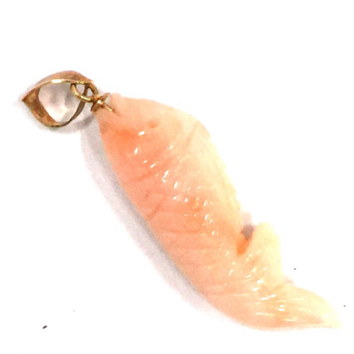 送料360円 K18 珊瑚 コーラル 魚 フィッシュ ペンダントトップ Gold 総重量1.5g A9699 同梱NG_画像1