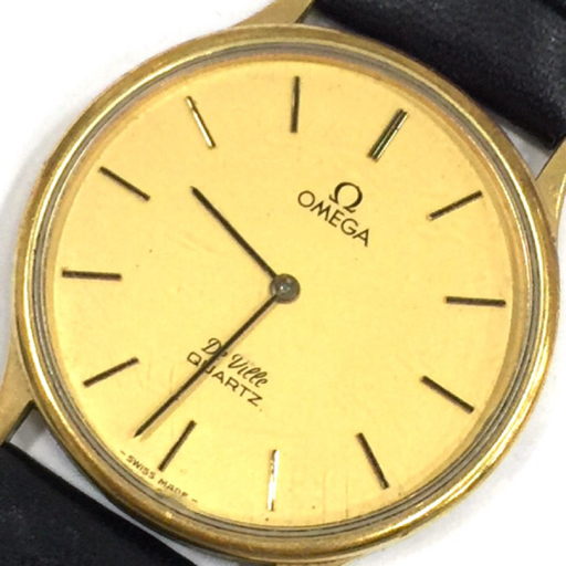 オメガ デビル プッシュ式 クォーツ 腕時計 メンズ ゴールドカラー文字盤 未稼働品 メンズ 社外ベルト OMEGA_画像1
