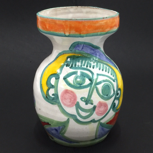 デ・シモーネ 陶器 花瓶 フラワーベース 口径13.5cm 高さ約25 cm 女の人 / 葡萄 デザイン 置物 インテリア 現状品_画像1