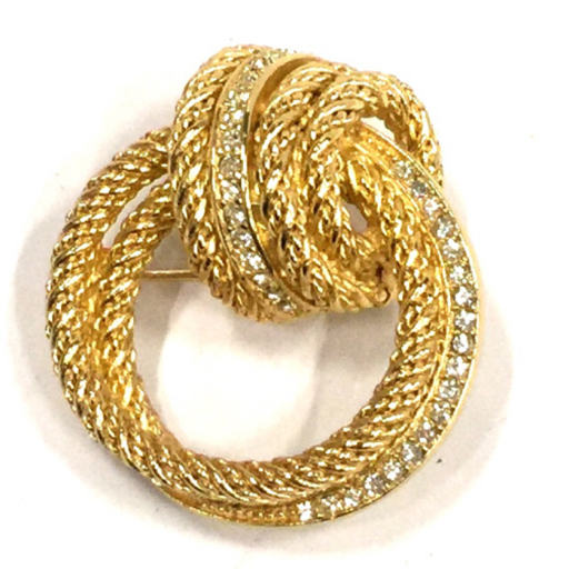 クリスチャン ディオール ブローチ ロープモチーフ ストーン ゴールドカラー 直径約3.3cm アクセサリー Dior_画像1