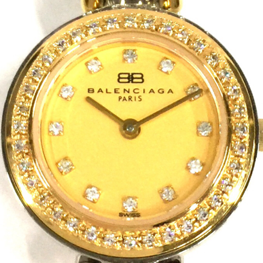 バレンシアガ クォーツ 腕時計 ラインストーン レディース ゴールドカラー文字盤 純正ブレス BALENCIAGA_画像1