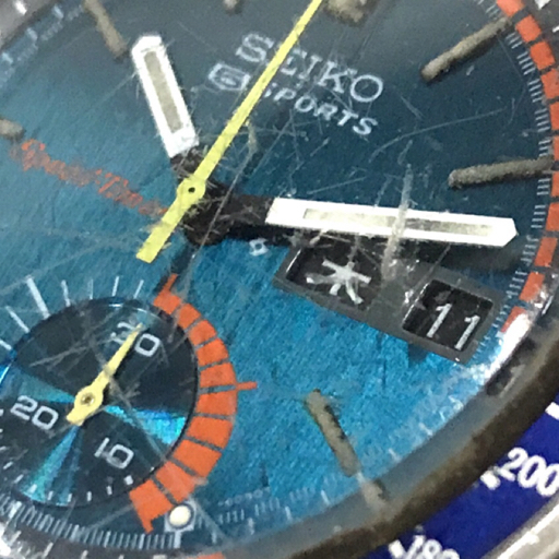 セイコー 5 スポーツ スピードタイマー 自動巻き デイデイト 腕時計 6139-6002 メンズ ブルー文字盤 不動品 SEIKO_画像9