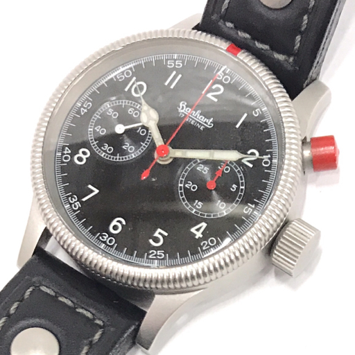 ハンハルト プリムス 手巻き 機械式 腕時計 704.0101-H0 ブラック文字盤 SS 稼働品 メンズ 純正ベルト HANHART