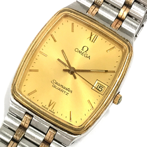 オメガ シーマスター デイト クォーツ 腕時計 スクエアフェイス ゴールドカラー文字盤 未稼働品 OMEGA QR011-76_画像1