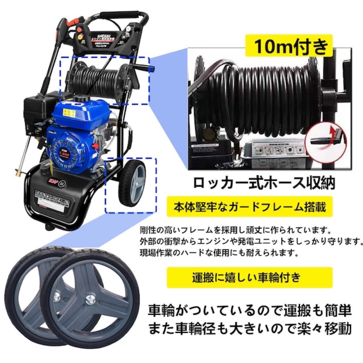 エンジン高圧洗浄機 ガソリン燃料 強力エンジン式高圧洗浄機 7.0HP 最大圧力21Mpa 給水機能付き　2l清浄剤タンク付き