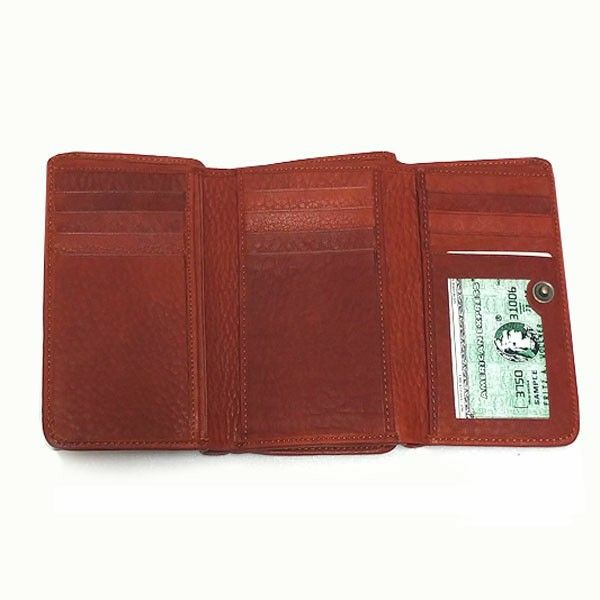 S15 シンプル レザー ミニ 三つ折り財布 ブラウン 牛革 ユニセックス 新品  札 財布 名刺 カードケース