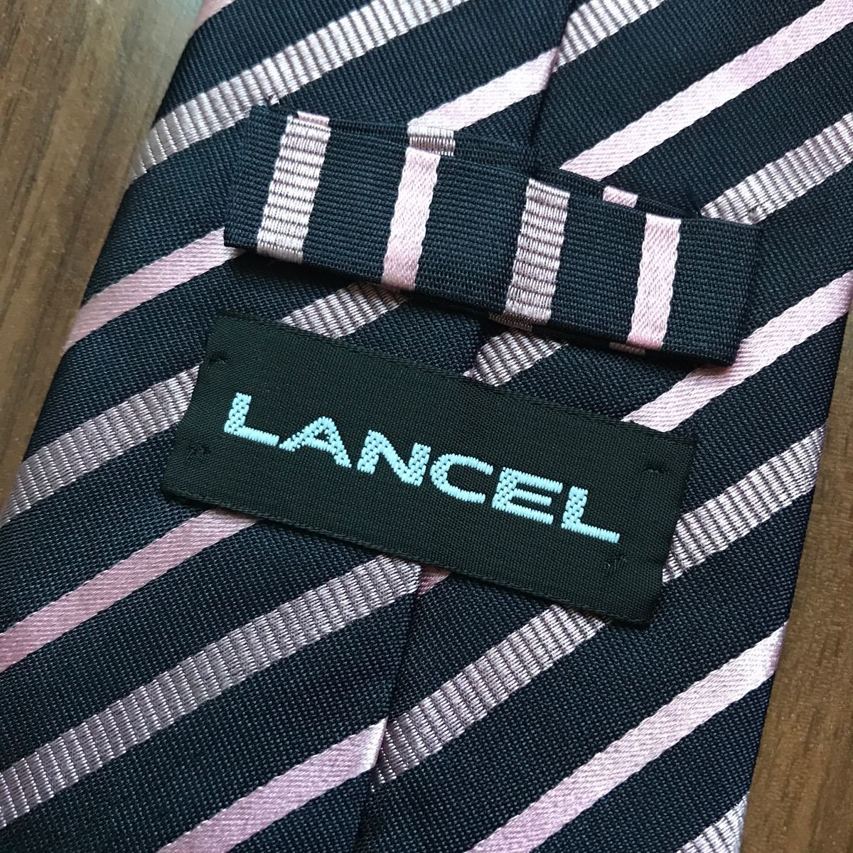 LANCEL Lancel necktie navy pink stripe 