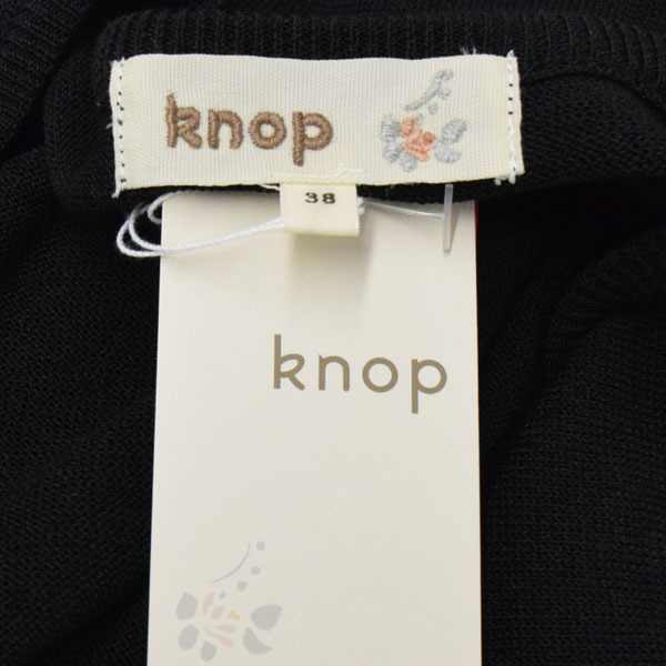 【美品】Knop/クノップ レディース ひざ丈 ニットワンピース 半袖 ティアードヘム リボンベルト 綿混 38 黒 [NEW]★51GA94_画像8