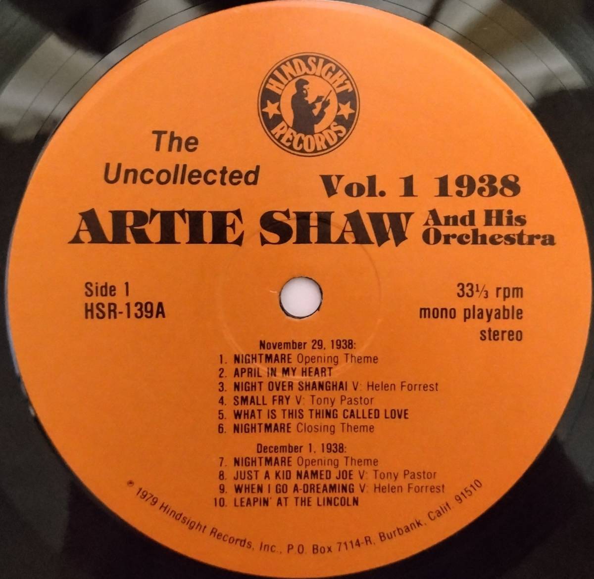 ☆LP Artie Shaw and His Orchestra / Vol.1 1938 US盤 HSR-139 ☆_画像3