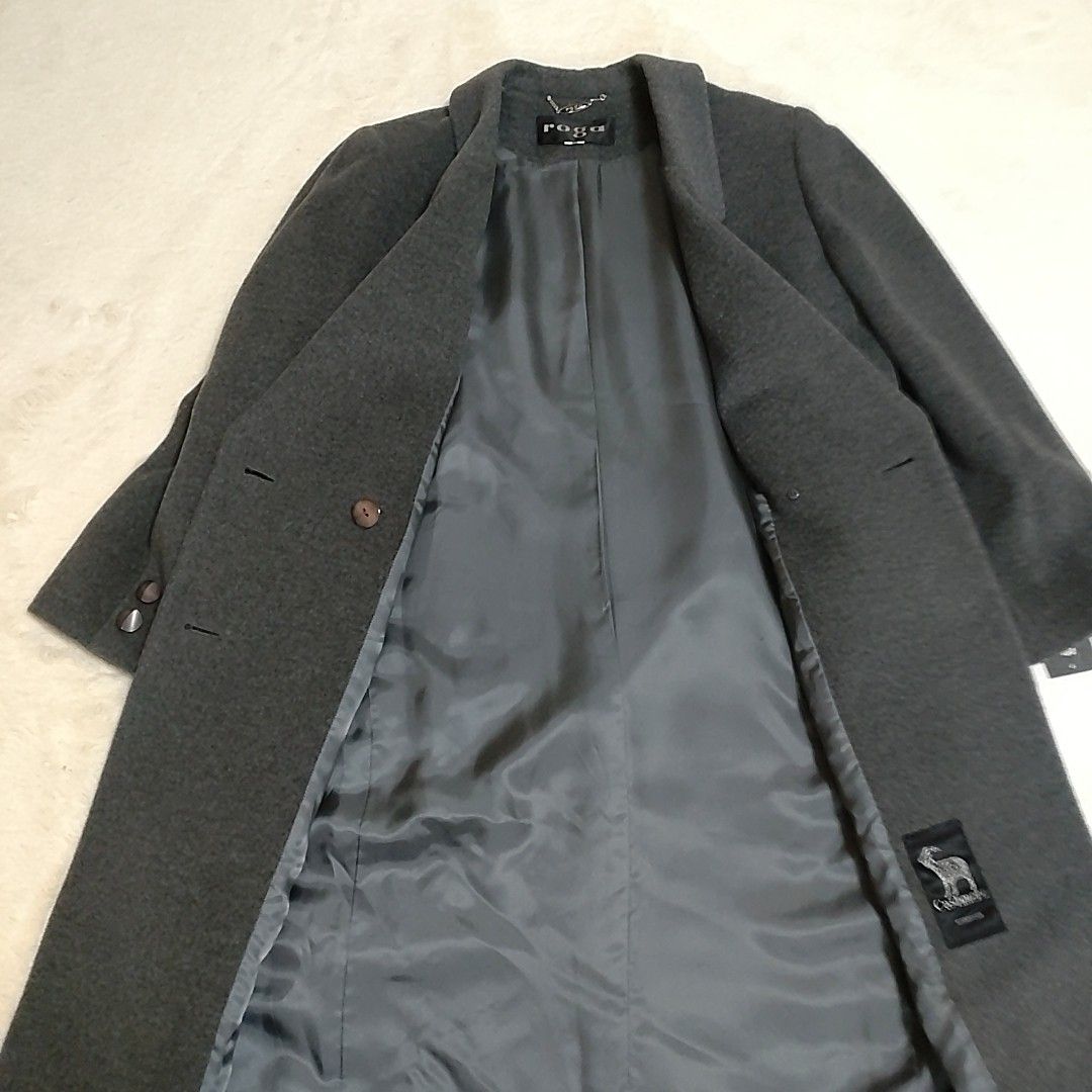 roga ロガ ロングコート カシミヤ混 グレー ダブルチェスター roga ロガ ロングコート カシミヤ混 グレー ダブルチェスター