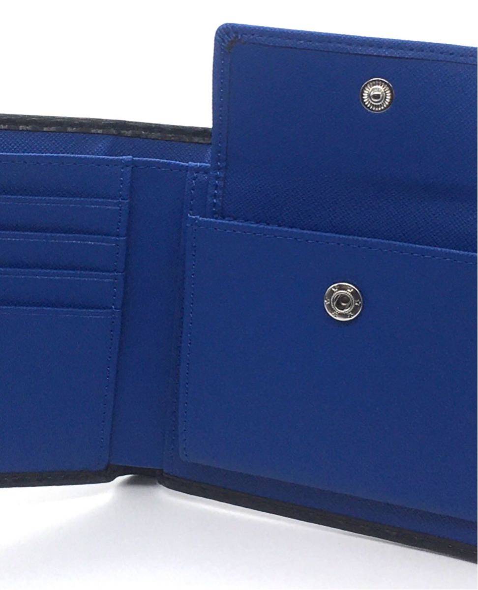カーボンレザー 折り財布 内装：青 メンズ レディース 小銭入れ カードケース_画像6