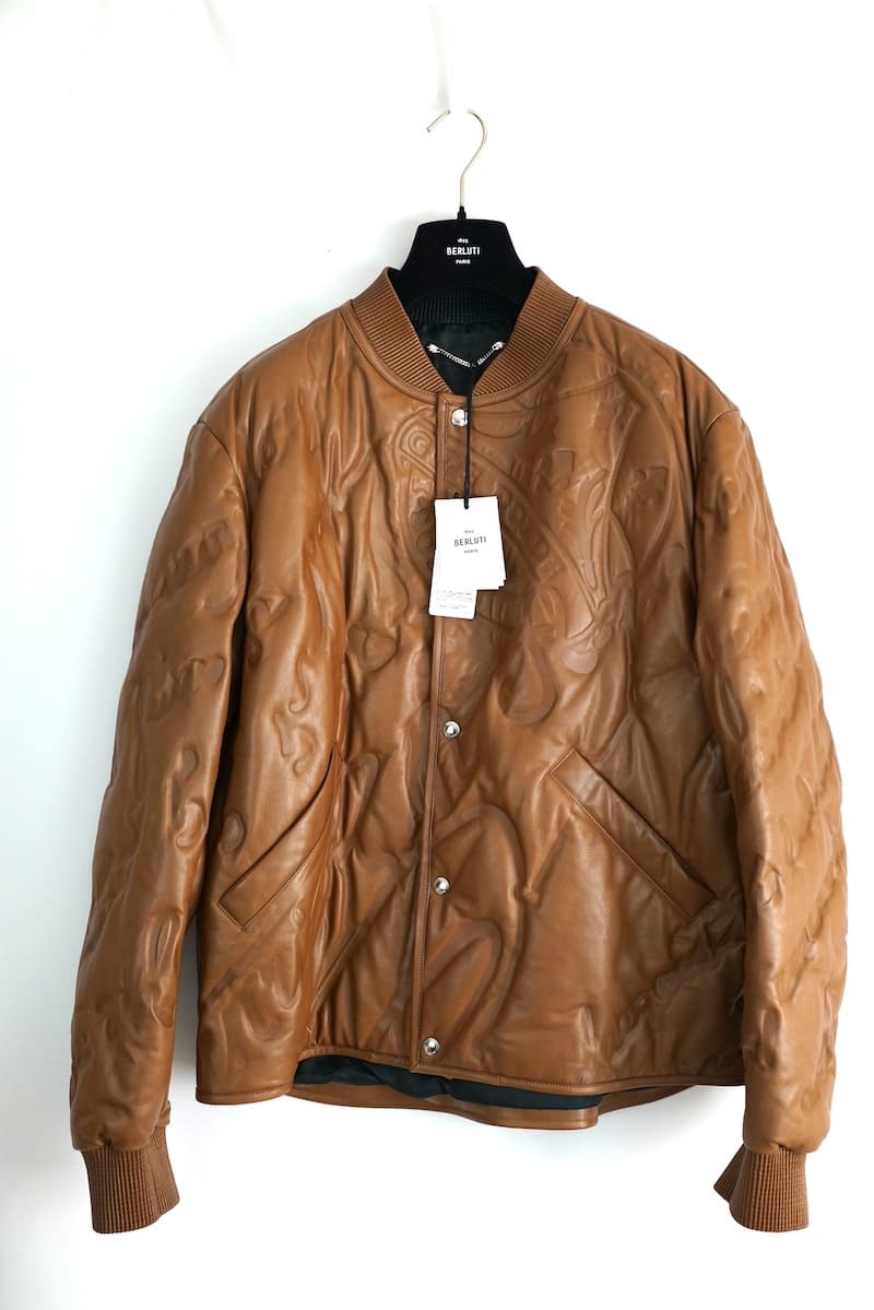 定価97万 新品 BERLUTI ベルルッティ Quilted scritto leather jacket キルティングレザー スクリット ボンバー ジャケット サイズ52