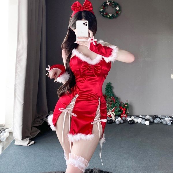 エロ可愛いクリスマス制服 サンタクロース 仮装 4点セット 光沢 ワンピース コスプレ衣装 レディース 撮影 仮装 1624 コスチューム_画像6