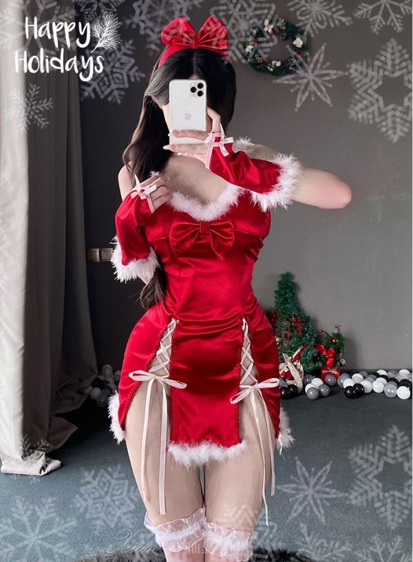 エロ可愛いクリスマス制服 サンタクロース 仮装 4点セット 光沢 ワンピース コスプレ衣装 レディース 撮影 仮装 1624 コスチューム_画像5