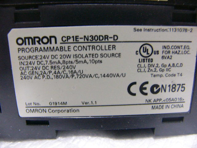 ★未使用に近い★ OMRON PLC CP1E-N30DR-D 30点入出力CPU装置_画像2