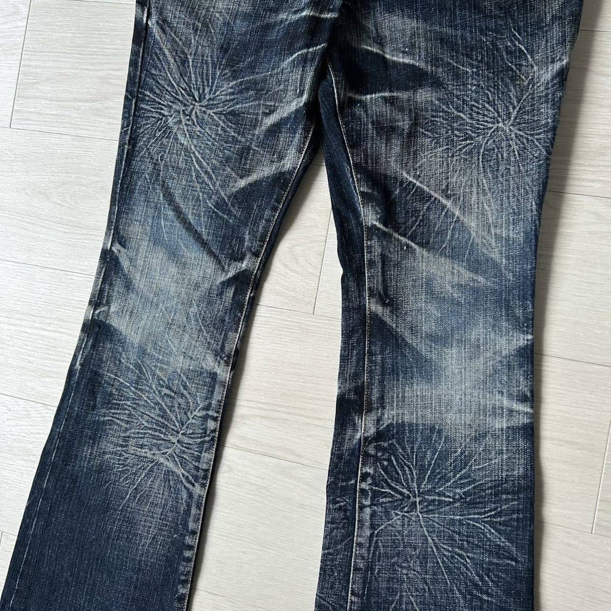 Rare 00s Japanese Label Tornado Mart Modern Lovers Whisker Processing Flare Denim Pants Jeans archive Y2K デニム パンツ goa lgb_画像3