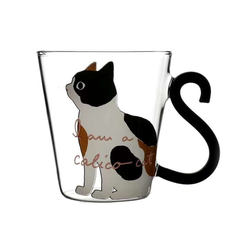 ガラスカップ 2個セット ペア かわいい猫柄 透明 耐熱ガラス 透明 コーヒーカップ グラスコップ ティーカップ お茶 コーヒー ミルク _画像3