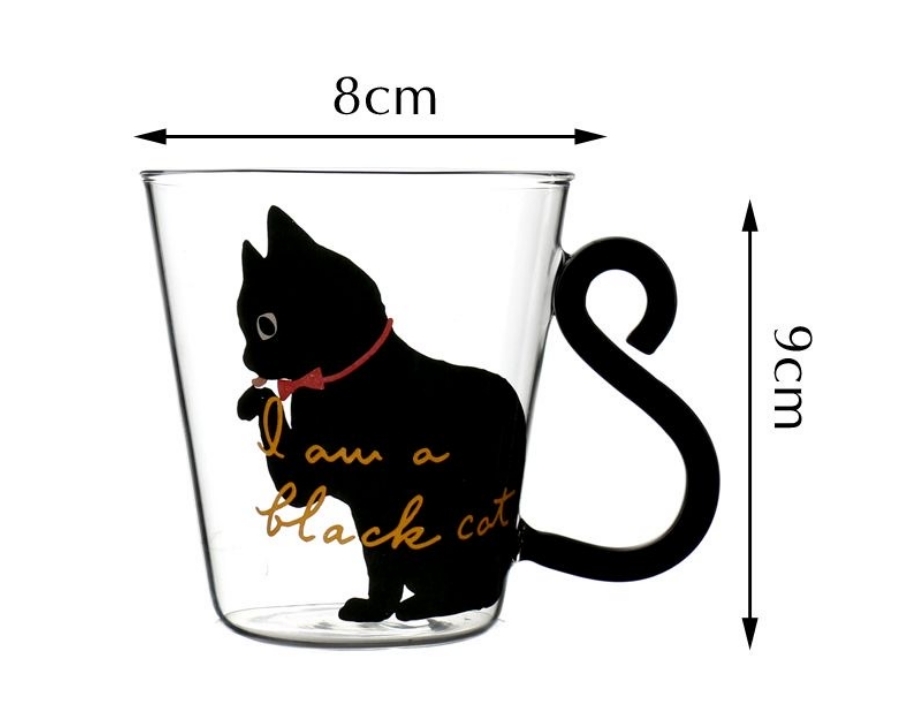 ガラスカップ 2個セット ペア かわいい猫柄 透明 耐熱ガラス 透明 コーヒーカップ グラスコップ ティーカップ お茶 コーヒー ミルク _画像2