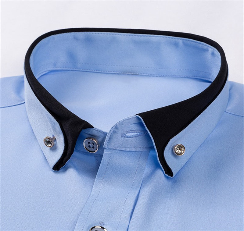 D902-3XL新品DCKMANY■カラーマッチング 長袖シャツ メンズ ドレスシャツ ノーアイロン ワイシャツ シルクのような質感/ ライトブルー_画像3