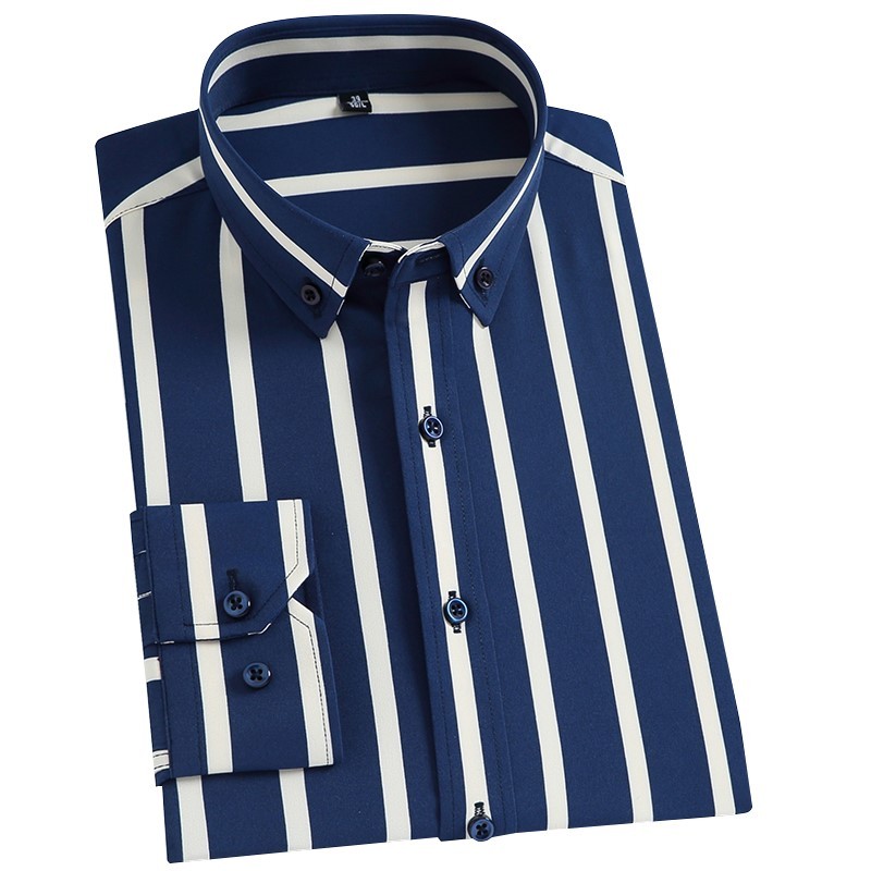 P023-XL新品DCKMANY■縦縞 長袖シャツ メンズ ノーアイロン 形態安定 ストライプ ビジネス ワイシャツ シルクのような質感/ネイビーの画像6