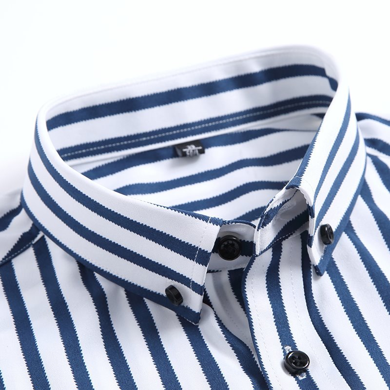 P023-XL新品DCKMANY■縦縞 長袖シャツ メンズ ノーアイロン 形態安定 ストライプ ビジネス ワイシャツ シルクのような質感/ネイビーの画像7