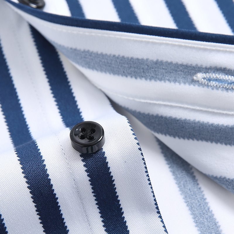 P023-XL新品DCKMANY■縦縞 長袖シャツ メンズ ノーアイロン 形態安定 ストライプ ビジネス ワイシャツ シルクのような質感/ネイビーの画像9