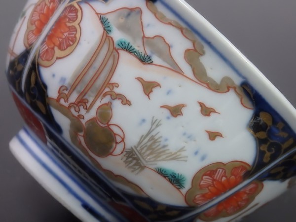 ☆華心☆ AWe-D052 古伊万里 金襴手 獅子に瓢箪の図 蓋茶碗 5客