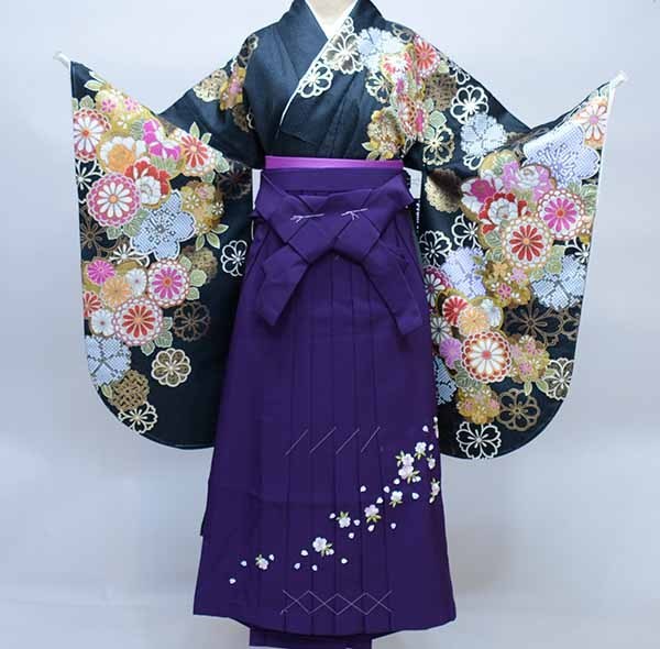  2 сяку рукав кимоно hakama полный комплект Junior для . исправление 135cm~150cm From KYOTO чёрный земля hakama модификация возможно церемония окончания новый товар ( АО ) дешево рисовое поле магазин NO36801