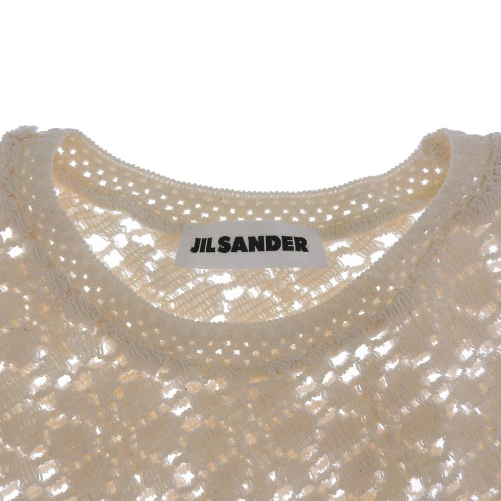 美品 Jil Sander ジルサンダー コットン混 カットワーク ノースリーブ アシンメトリー ドレス ワンピース レディース オフホワイト 34_画像5