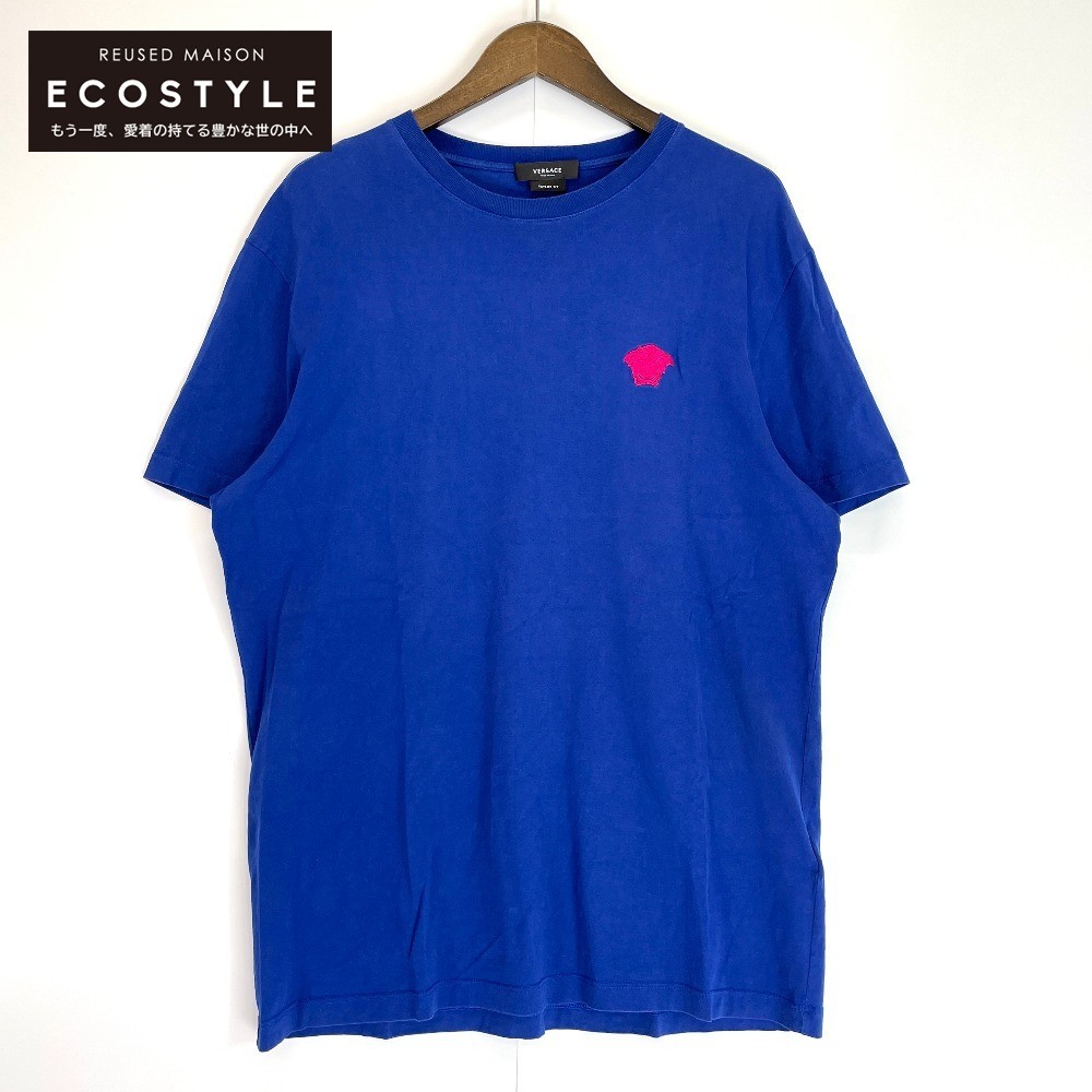 Versace ヴェルサーチ A89289 ブルー メデューサ刺繍 クルーネック Tシャツ トップス XL ブルー メンズ_画像1