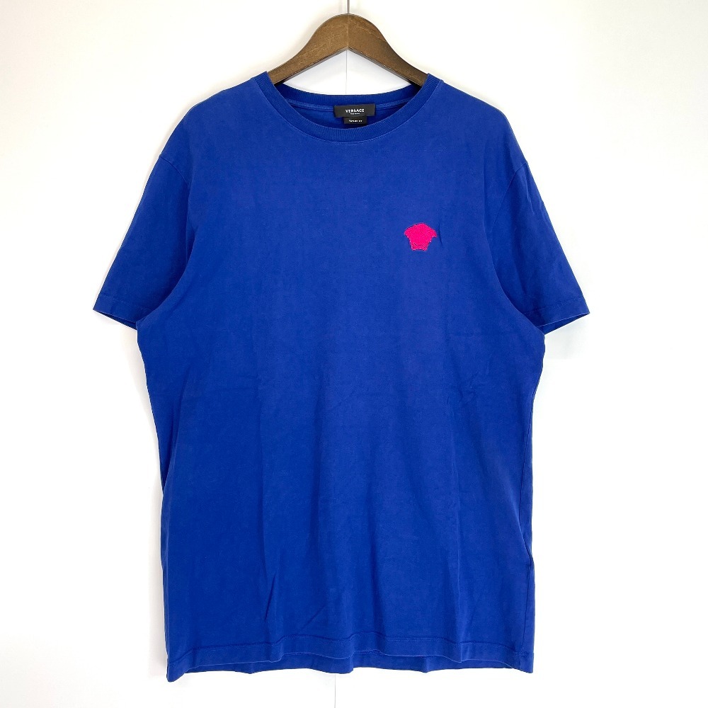 Versace ヴェルサーチ A89289 ブルー メデューサ刺繍 クルーネック Tシャツ トップス XL ブルー メンズ_画像2