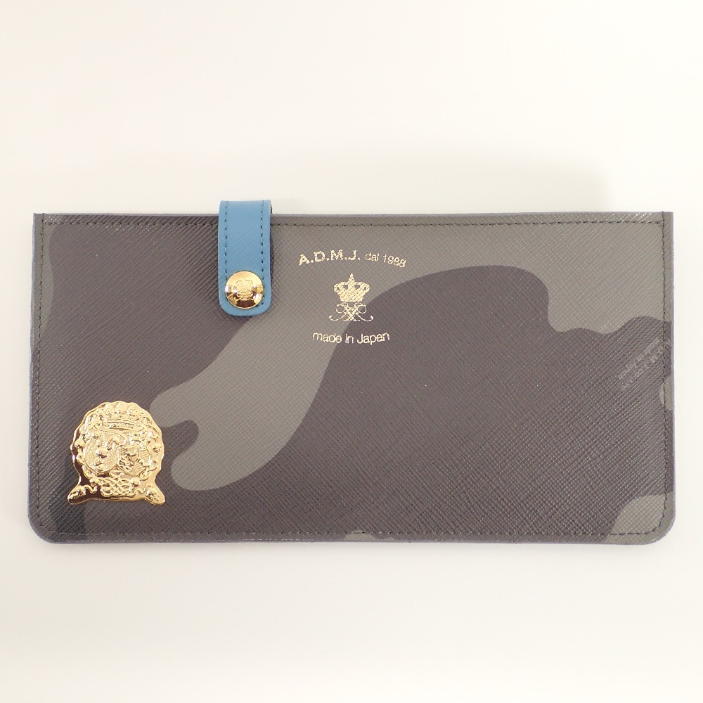 新品同様 A.D.M.J. Accessoires De Mademoiselle ADMJ カモフラージュ柄 L字ファスナー スリムウォレット ノースブルー_画像2