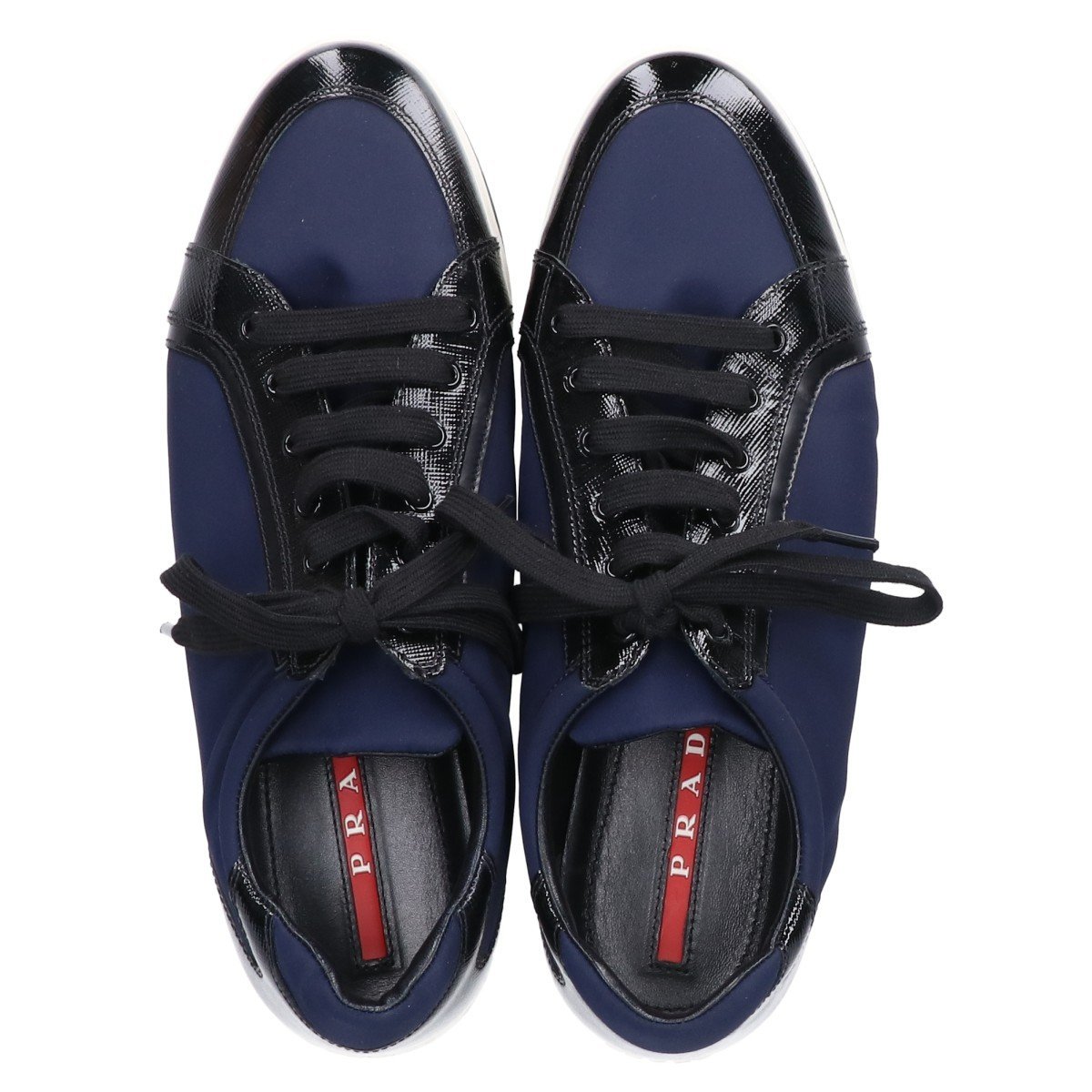 【美品】PRADA SPORT プラダスポーツ 3E5892 ナイロン/サフィアーノレザー スニーカー シューズ 38 ネイビー/ブラック レディース_画像5