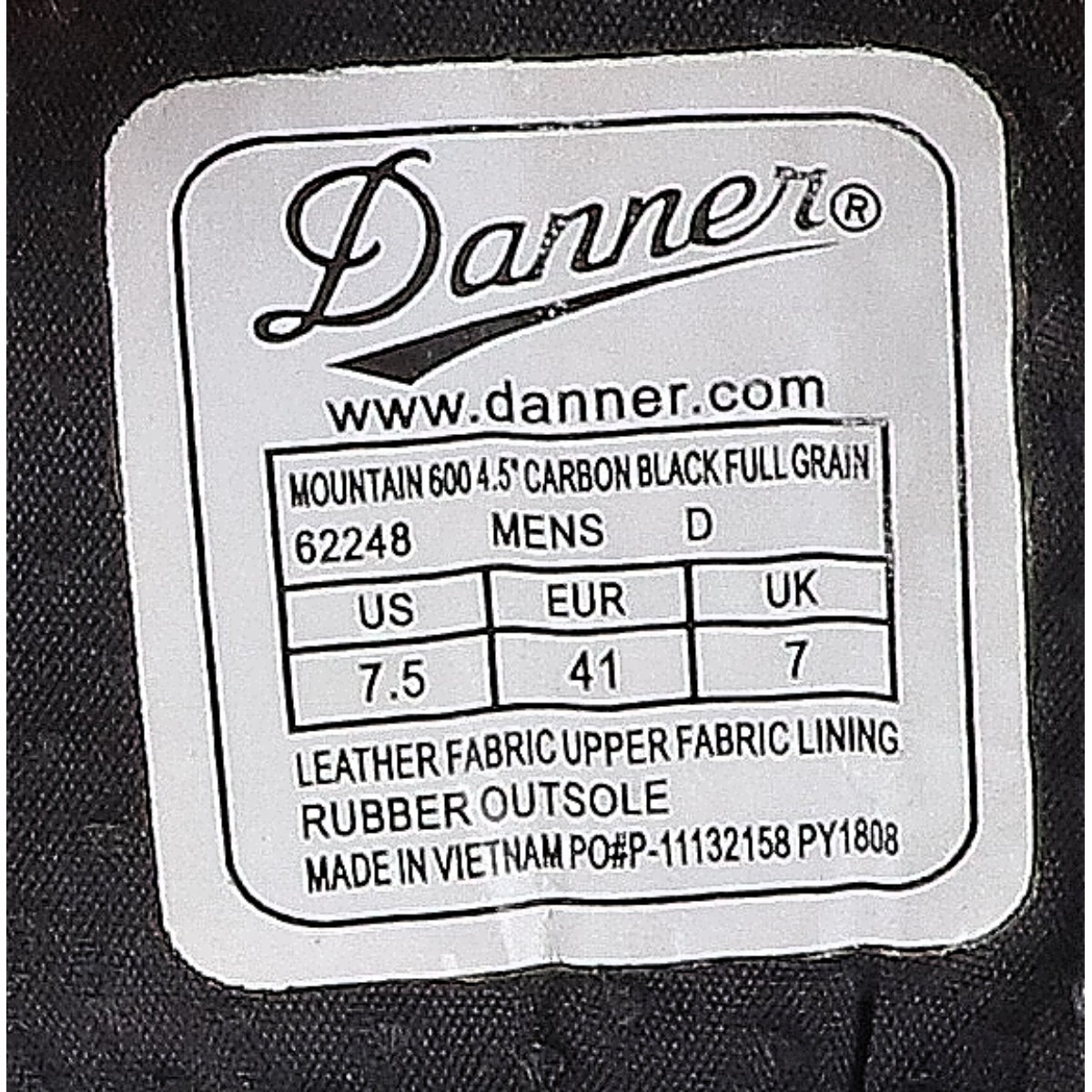 Danner ダナー 62248 MOUNTAIN 600 4.5 Carbon Black Full Grain マウンテン600 トレッキング / ハイクブーツ シューズ US7.5の画像8