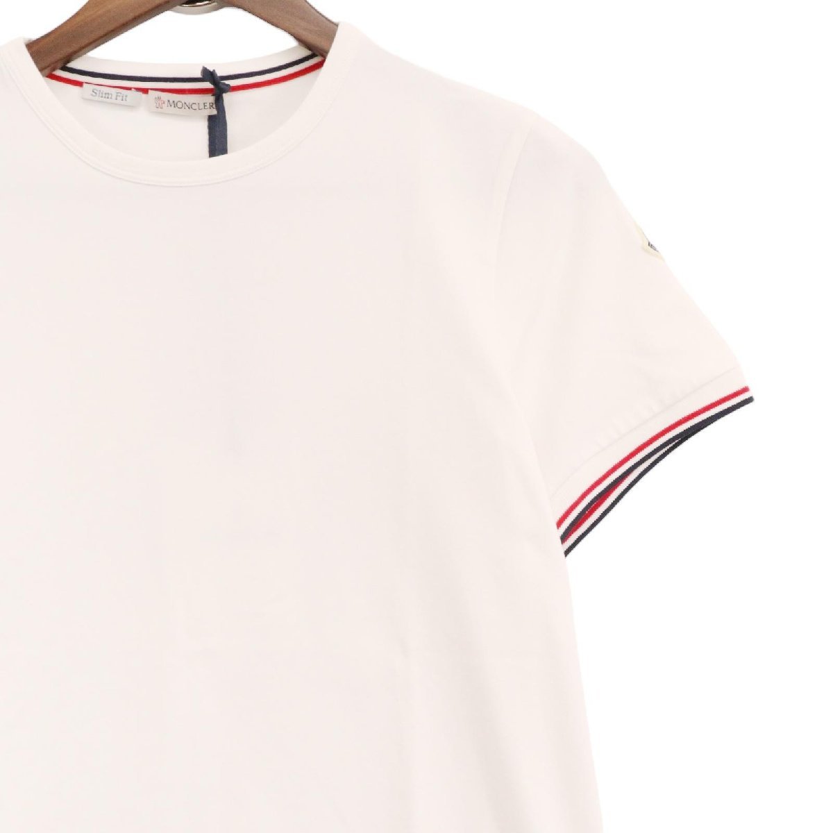 MONCLER モンクレール 22SS 白 トリコロールスリーブ マグリアTシャツ ホワイト XS トップス コットン メンズ 中古_画像4