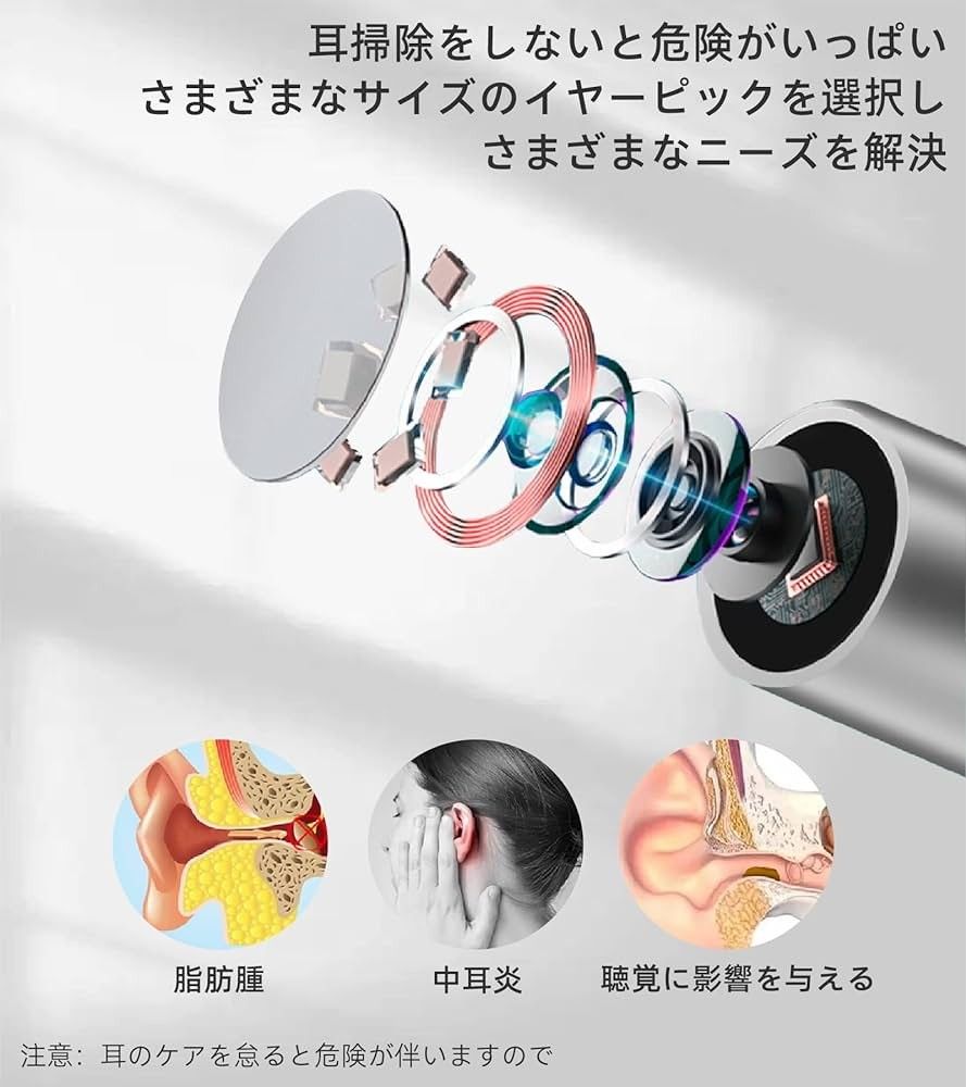 耳かき カメラワイヤレス極細レンズ3.5mmスコープ付き耳かIPX5防水ライト付
